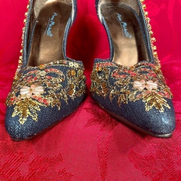 DENIM ANNE MICHELLE BEADED STACKED HEEL SIZE 6.5 - Picture 3 of 8